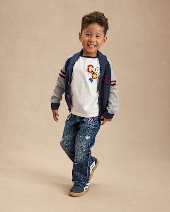 Jean décontracté brodé style universitaire pour enfant - Campus Cuties