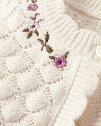Girls Embroidered Floral Pointelle Cardigan - Magical Meadows