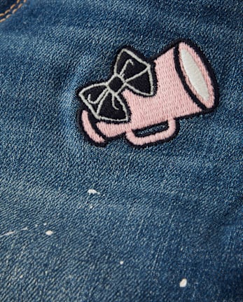 Girls Embroidered Varsity Wide Leg Jeans - Campus Cuties