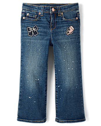 Girls Embroidered Varsity Wide Leg Jeans - Campus Cuties