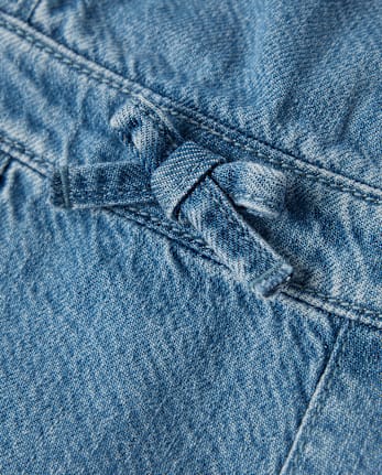 Girls Scalloped Button Denim Jumper - Campus Cuties