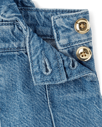 Girls Scalloped Button Denim Jumper - Campus Cuties
