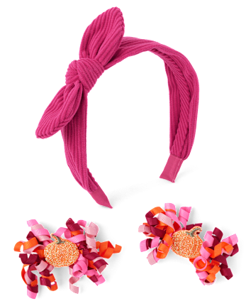 Girls Pumpkin 3-Piece Hair Set - Fall Celebrations