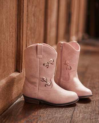 Girls Embroidered Bow Cowgirl Boots - Little Essentials