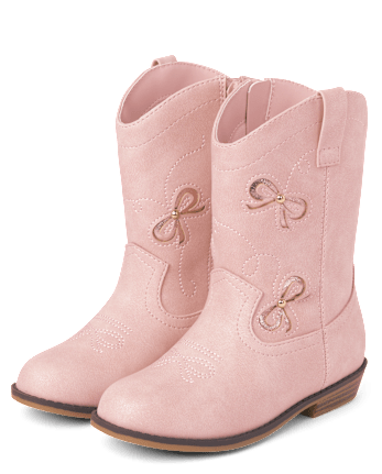 Girls Embroidered Bow Cowgirl Boots - Little Essentials