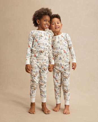 Kids Forest Animal Snug Fit Thermal Henley Pajamas - Gymmies