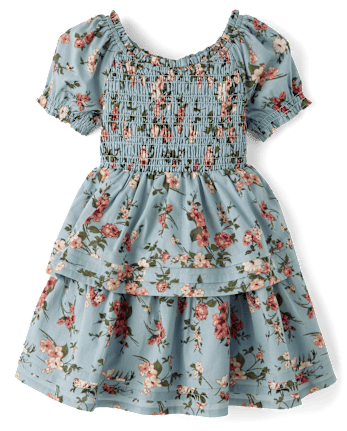 Girls Floral Pleated Tiered Dress - Highland Hills