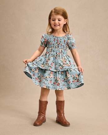 Girls Floral Pleated Tiered Dress - Highland Hills