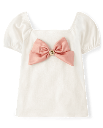 Girls Oversized Bow Puff Sleeve Top - Campus Cuties