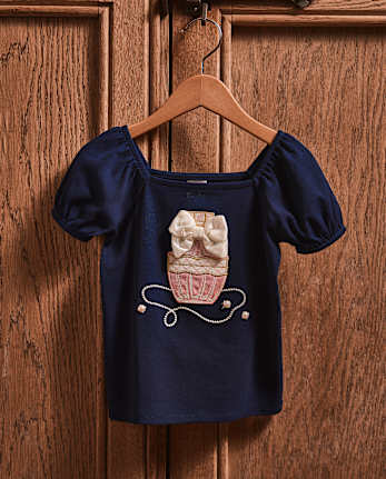 Girls Embroidered Perfume Puff Sleeve Top - Campus Cuties