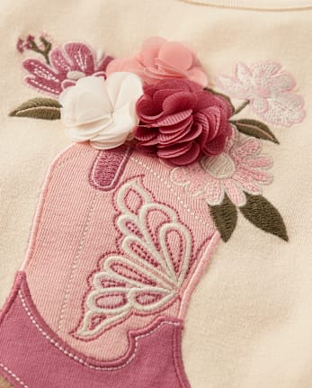 Girls Embroidered Cowgirl Boot Puff Sleeve Top - Highland Hills