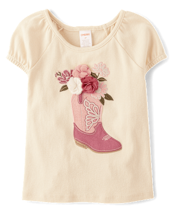 Girls Embroidered Cowgirl Boot Puff Sleeve Top - Highland Hills