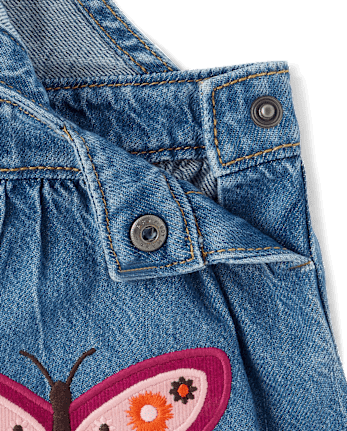 Girls Embroidered Butterfly Denim Jumper - Fall Celebrations