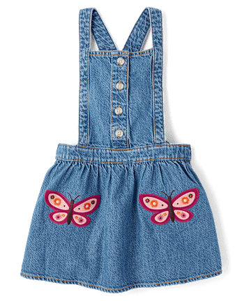 Girls Embroidered Butterfly Denim Jumper - Fall Celebrations