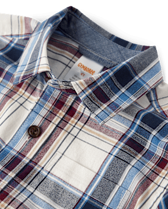 Boys Plaid Poplin Button Up Shirt - Campus Cuties