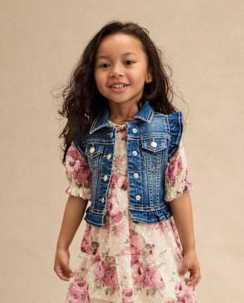 Girls Ruffle Denim Vest - Little Essentials