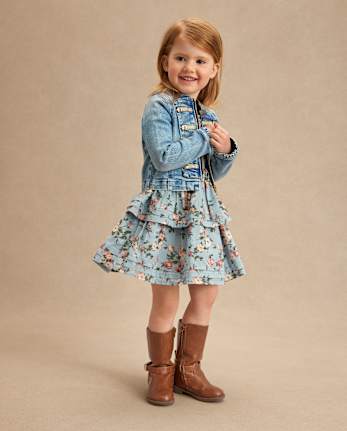 Girls Button Denim Band Jacket - Highland Hills