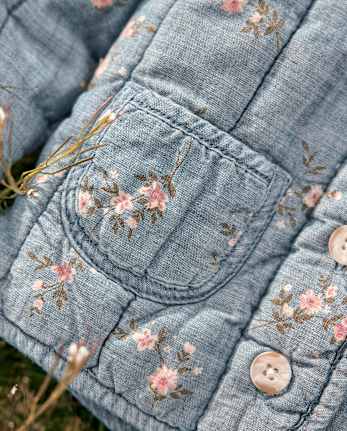 Girls Floral Quilted Denim Jacket - Highland Hills