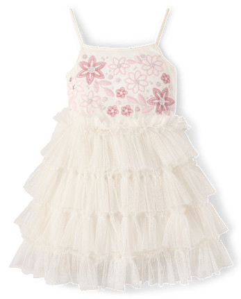 Girls Embroidered Sequin Ruffle Tiered Dress - On Pointe