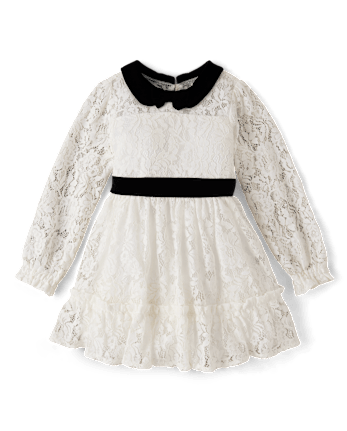 Girls Contrast Lace Ruffle Dress - Petit Paris