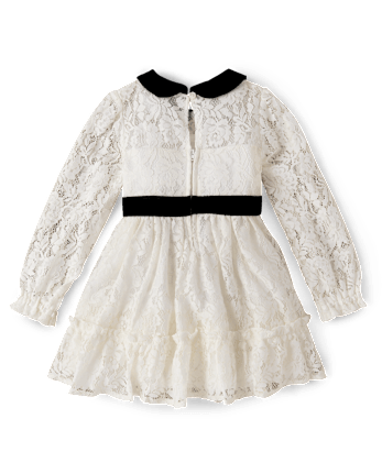 Girls Contrast Lace Ruffle Dress - Petit Paris