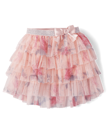 Girls Floral Tiered Mesh Tutu Skirt - On Pointe