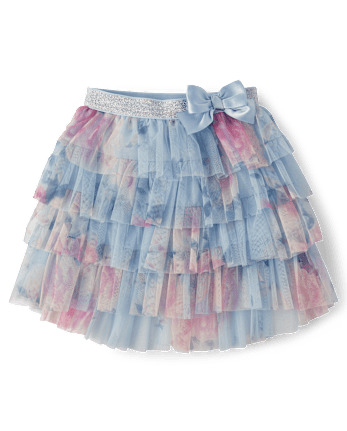 Girls Floral Tiered Mesh Tutu Skirt - On Pointe