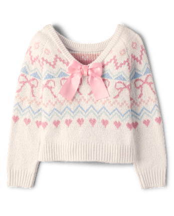 Girls Fairisle Bow Back Sweater - On Pointe