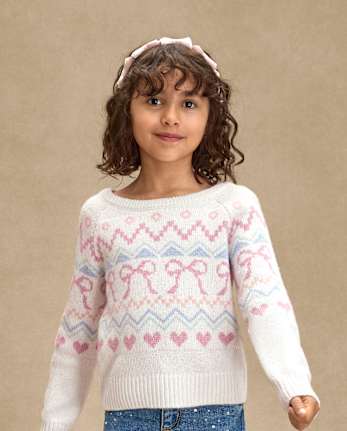 Girls Fairisle Bow Back Sweater - On Pointe