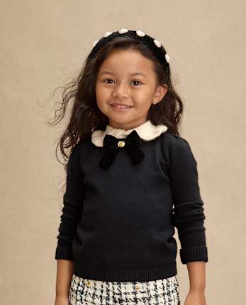 Girls Bow Peter Pan Sweater - Petit Paris