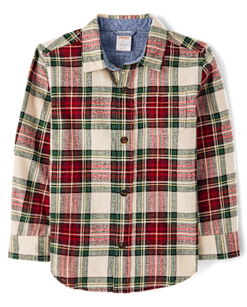 Boys Plaid Flannel Button Up Shirt - Royal Christmas