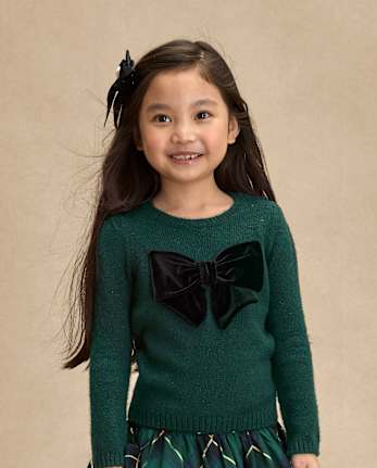 Girls Oversized Bow Sweater - Royal Christmas
