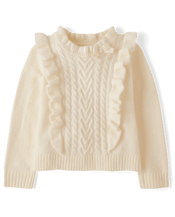 Girls Cable Knit Flutter Sweater - Royal Christmas