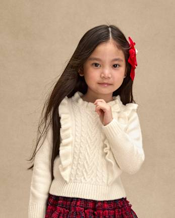 Girls Cable Knit Flutter Sweater - Royal Christmas