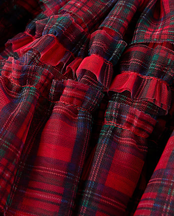 Girls Plaid Mesh Ruffle Skirt - Royal Christmas