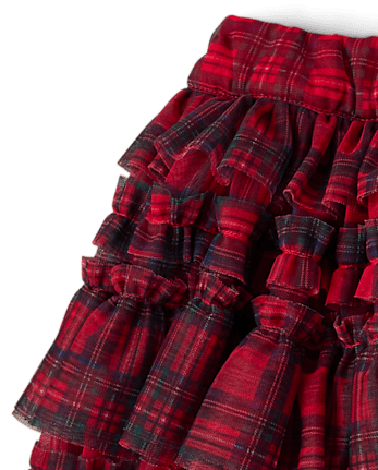 Girls Plaid Mesh Ruffle Skirt - Royal Christmas