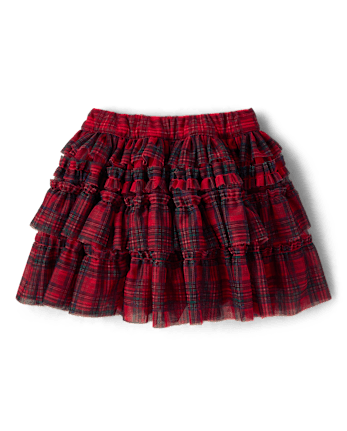 Girls Plaid Mesh Ruffle Skirt - Royal Christmas
