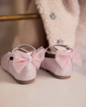Girls Shimmer Bow Ballet Flats - On Pointe
