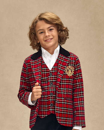 Boys Plaid Vest - Royal Christmas