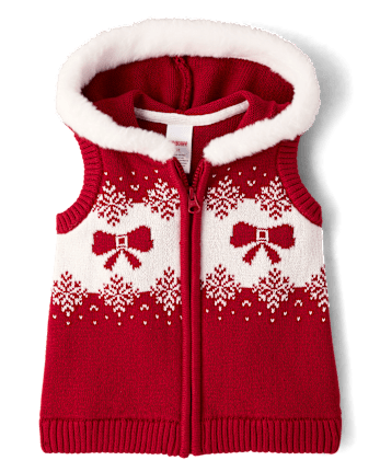 Girls Bow Fairisle Hooded Sweater Vest - Royal Christmas