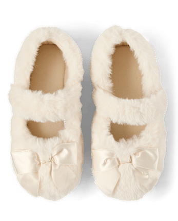 Girls Faux Fur Ballet Flat Slippers - Gymmies