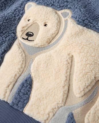 Boys Embroidered Polar Bear Sherpa Hoodie - First Frost