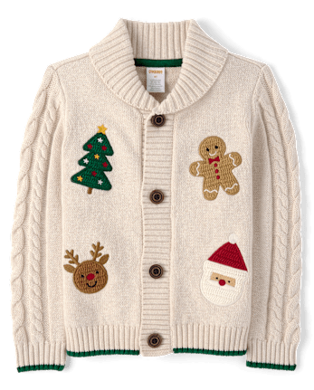 Boys Crochet Holiday Shawl Cardigan - Royal Christmas
