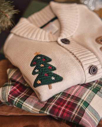Boys Crochet Holiday Shawl Cardigan - Royal Christmas