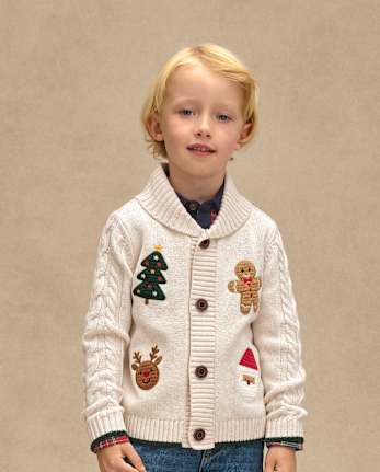 Boys Crochet Holiday Shawl Cardigan - Royal Christmas