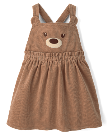 Girls Applique Bear Corduroy Jumper - First Frost