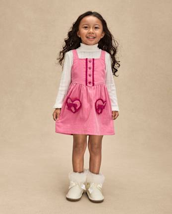 Pull en velours côtelé à volants et cœurs pour fille - Mon Cheri