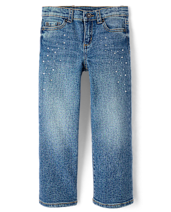 Girls Faux Pearl Wide Leg Jeans - On Pointe