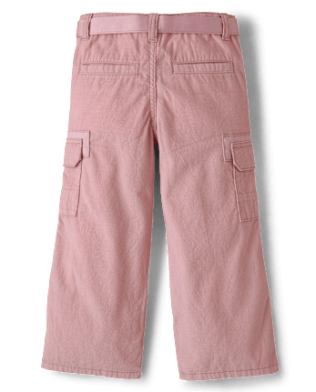 Girls Belted Corduroy Wide Leg Cargo Pants - On Pointe
