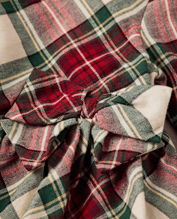 Baby Girls Plaid Bow Flannel Bubble Dress - Royal Christmas